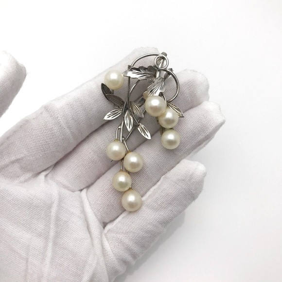 Vintage Pearl Sterling Silver Brooch Pendant 2 1/4" Long Leaf and Branch Design - Picture 13 of 16